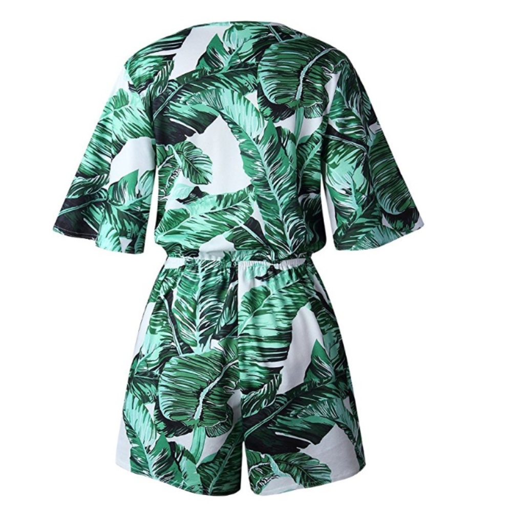 Palm Leaf Floral Print Romper - Picture 4 of 4